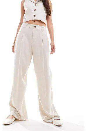 Miss Selfridge Linen blend tailored wide leg trouser in natural slub