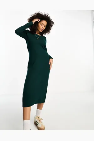 VILA Round neck jersey midi jumper dress in dark
