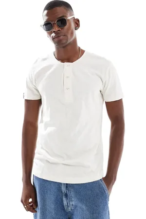 Superdry Short sleeve grandad top in oyster cream