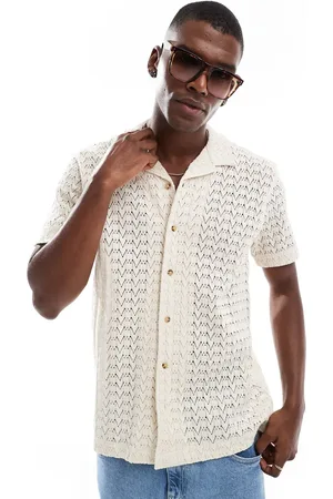 Superdry Knitted texture shirt in ecru crochet