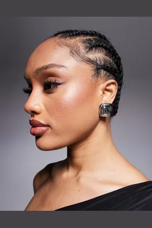 Neck On The Line Spiral square statement stud earrings in stainless steel