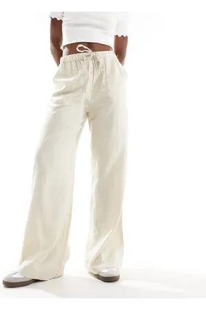 Threadbare Linen blend trousers in stone with elasticated waist