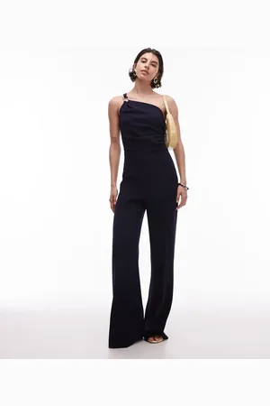 MANGO One shoulder jumpsuit with ring detail in navy