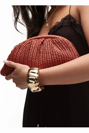 MANGO Raffia clutch bag in burnt