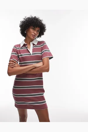 Topshop Jersey shrunken polo mini dress in stripe