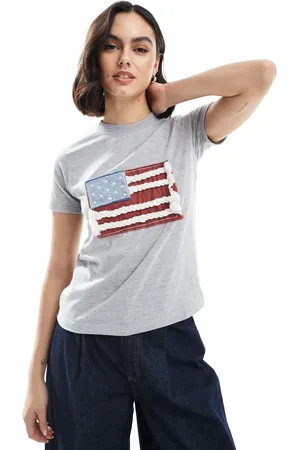 Daisy Street Applique flag t-shirt in marl
