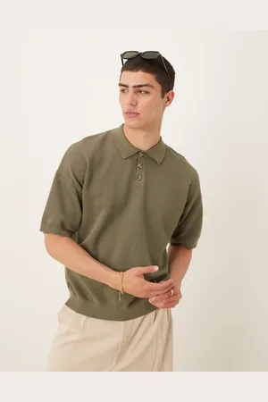 ASOS Relaxed lightweight knitted cotton pique polo in khaki