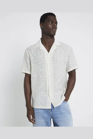 River Island Beige jacquard floral shirt in ecru