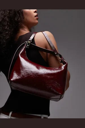 ARKET Small suede leather detachable cross body tote bag in dark cherry