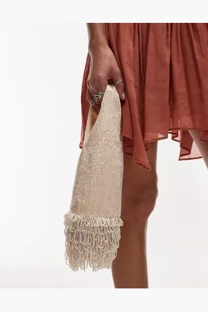 MANGO Capsule embelished bag with beaded fringe in off white