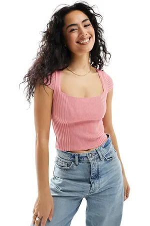 ASOS Knitted square neck fitted cap sleeve top in