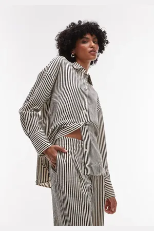 MANGO Oversized shirt co-ord in mono stripe