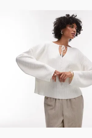 ARKET Plisse knitted top with open tie back in off