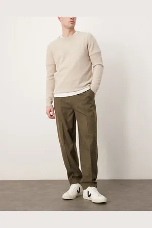 ASOS Smart oversized tapered trousers with front pleats in olive brushed fabric