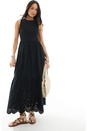 New Look Ribbed racer embroidered midi dress in