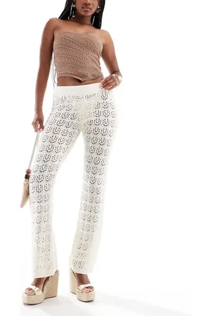 Miss Selfridge Beach crochet trouser in cream