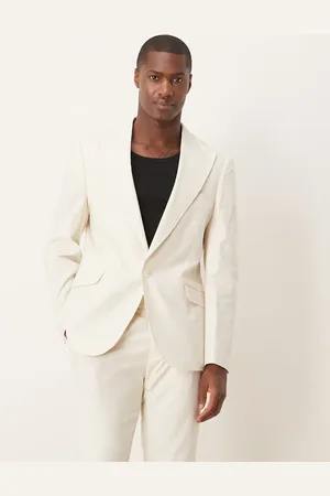 ASOS Linen blend skinny suit jacket in cream - CREAM