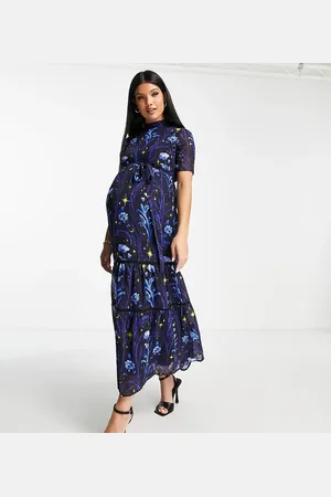 HOPE & IVY Open back star print midi dress in cobalt