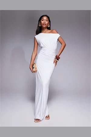 Fashionkilla Double sculpted slinky sleeveless asymmetric neck ruched bodycon maxi dress in