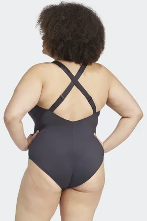 adidas Iconisea padded premium x-back swimsuit (plus size) in / white