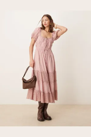 Free People Falling sun lace insert midi dress in pale mauve