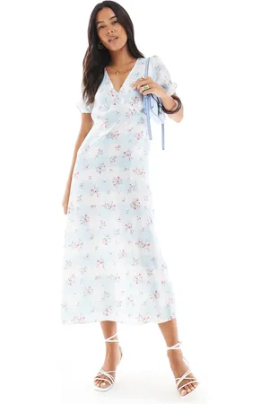 New Look V neck satin midi dress in floral check