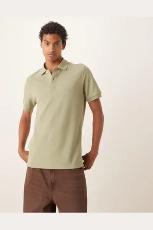 MANGO Jersey revere collar polo in sage