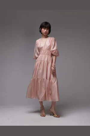 & OTHER STORIES Midaxi dress with volume sleeves and shirred bodice detail in