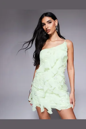 ASOS Embellished ruffle mini dress in lemon