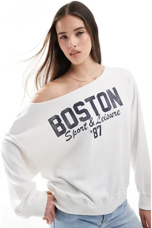 Hollister Off the shoulder boston graphic sweatshirt in