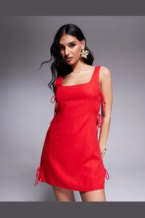 Princess Polly Linen look square neck open tie side mini dress in
