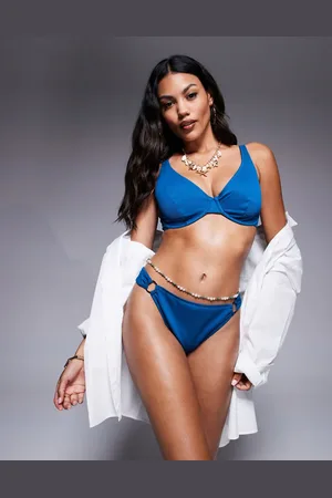 Ivory Rose Lingerie Rib high leg bikini bottom with ring detail in teal