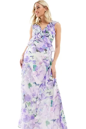HOPE & IVY Ruffle front maxi dress in lilac floral