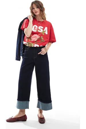 ONLY Cropped wide leg fold jeans co-ord in indigo