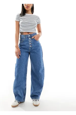 ASOS Extreme barrel jean with button placket detail in mid