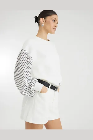 River Island Stripe hybrid sleeve sweatshirt in cream