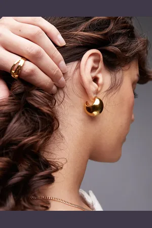 Topshop Sammy waterproof stainless steel dome earrings in tone