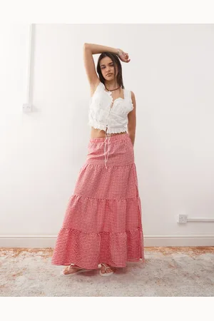 Noisy May Tiered maxi skirt in gingham