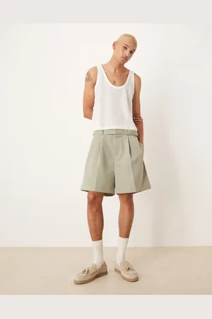 ASOS Smart wide shorts with front pleat and belt detail in