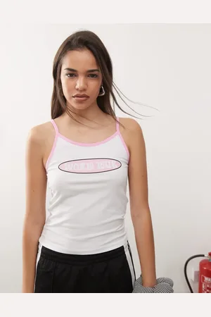 Noisy May Contrast trim cami top with world tour print in