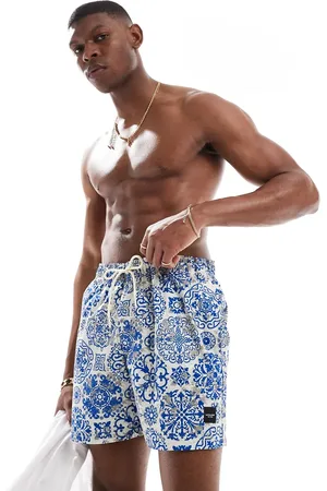 JACK & JONES Swim short in white tile print