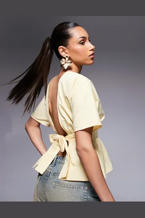 ASOS Tie waist open back sleeveless blouse in buttermilk