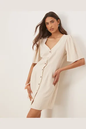 JDY Linen mix mini shirt dress in beige