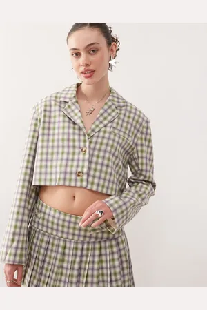 COLLUSION Cropped cinch detail blazer co-ord in mixed check
