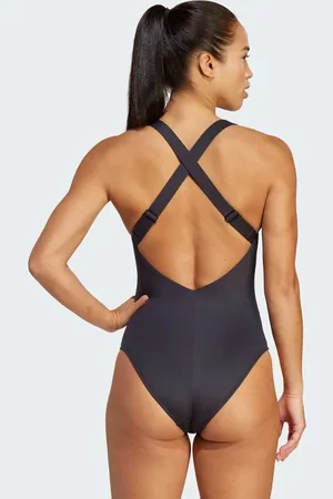 adidas Iconisea padded premium x-back swimsuit in / white