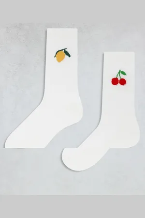 ASOS 2 pack lemon & cherry embroidery sock in