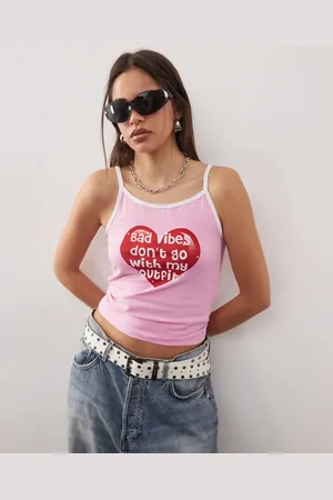 Noisy May Contrast trim cami top with bad vibes print in