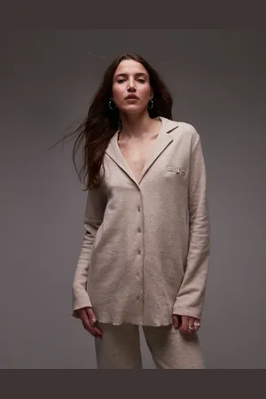 MANGO Brushed cotton soft touch pyjama shirt co-ord in sand