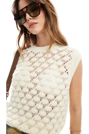 Miss Selfridge Pointelle knitted vest in cream