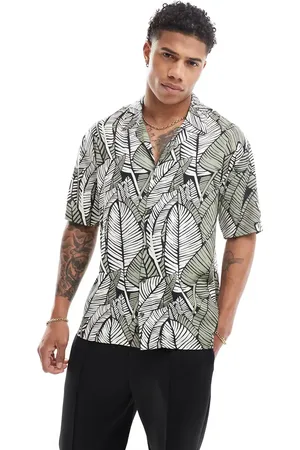 Threadbare Revere collar shirt with all over leaf print